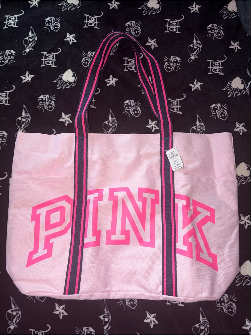 PINK Victoria's Secret Light Pink Canvas Tote with Hot Pink Logo